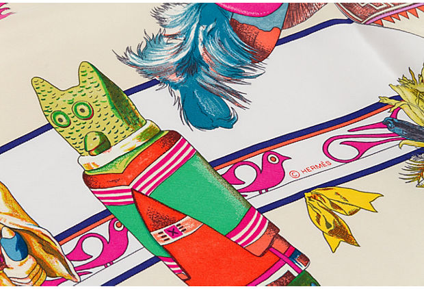 Hermès White Coral Silk Kachinas Scarf