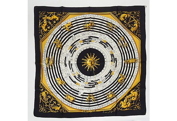 Hermès Black Astrologie Silk Twill Scarf