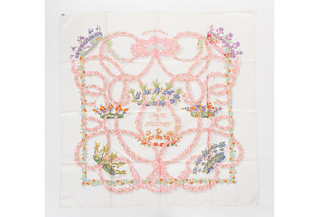 Hermès "Le Sacre"Pink & White Silk Scarf
