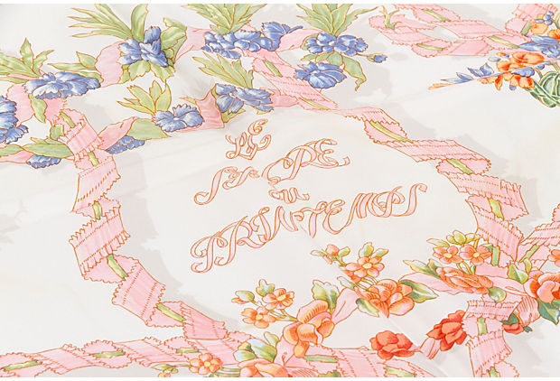 Hermès "Le Sacre"Pink & White Silk Scarf