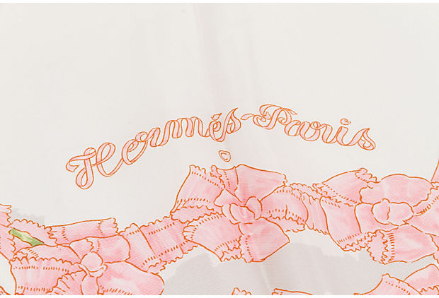 Hermès "Le Sacre"Pink & White Silk Scarf