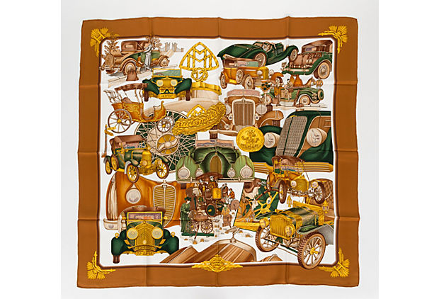 Hermès Brown Voitures Silk Twill Scarf