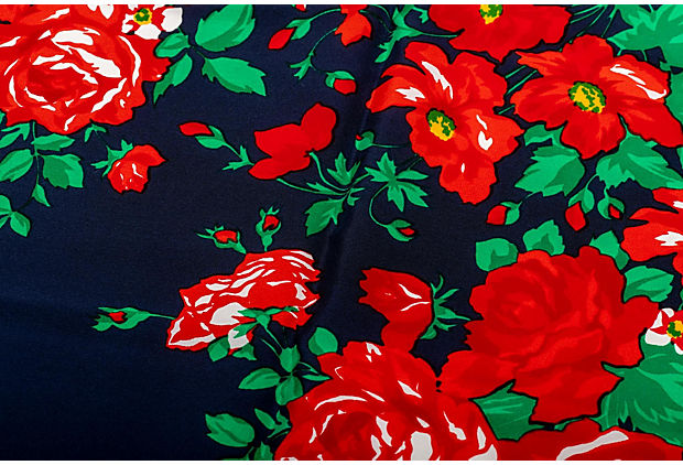 YSL Black & Red Silk Flowers Scarf