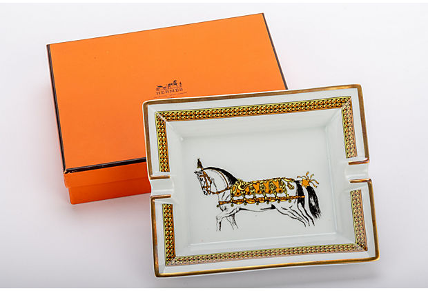 Hermes Gold Horse Porcelain Ashtray