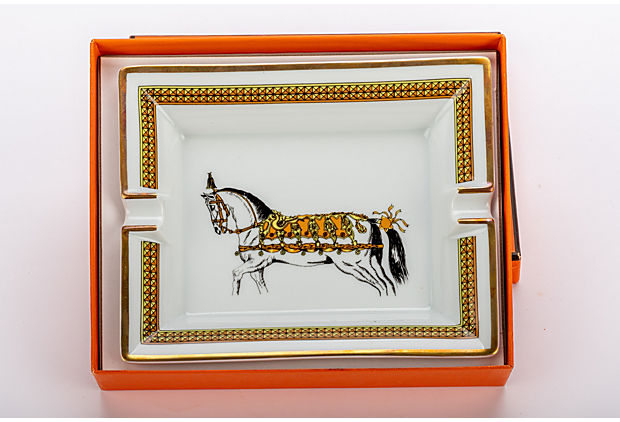 Hermes Gold Horse Porcelain Ashtray