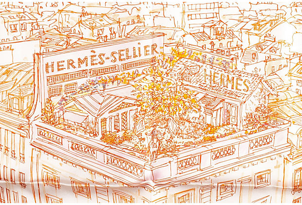 Hermès Orange Le Jardin Silk Gavroche