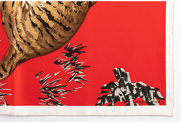 Hermes Red Tiger Cubs Silk Gavroche