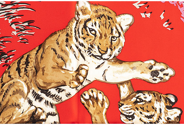 Hermes Red Tiger Cubs Silk Gavroche