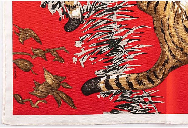 Hermes Red Tiger Cubs Silk Gavroche