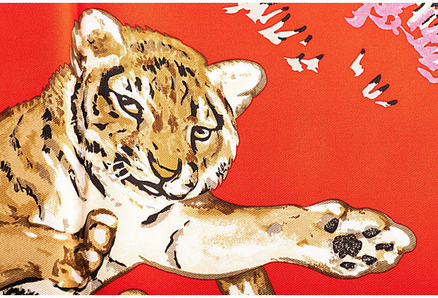 Hermes Red Tiger Cubs Silk Gavroche
