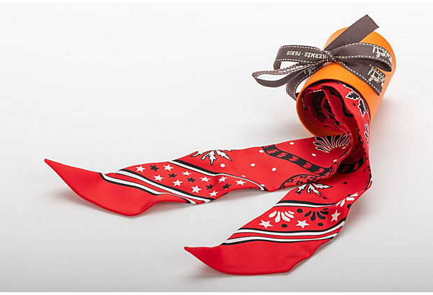 Hermes Red Guepards Silk Twilly BNIB