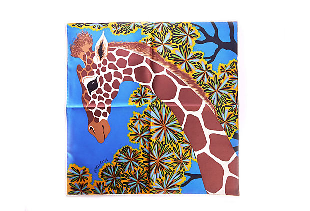 Hermès Blue Silk Giraffe Gavroche Scarf