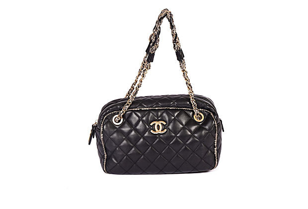 Chanel Black & Gray Tweed Shoulder Bag