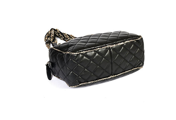 Chanel Black & Gray Tweed Shoulder Bag