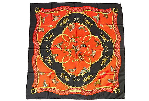 Hermès Red/Black La Cle des Champs Scarf
