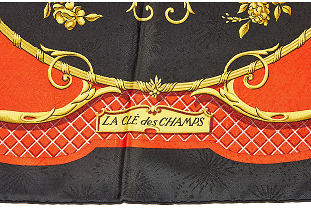 Hermès Red/Black La Cle des Champs Scarf