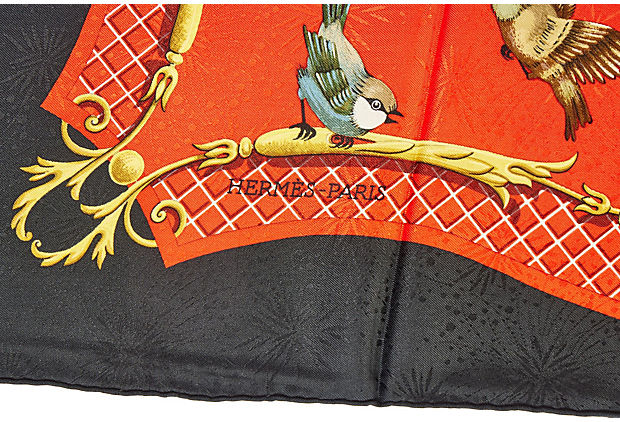 Hermès Red/Black La Cle des Champs Scarf