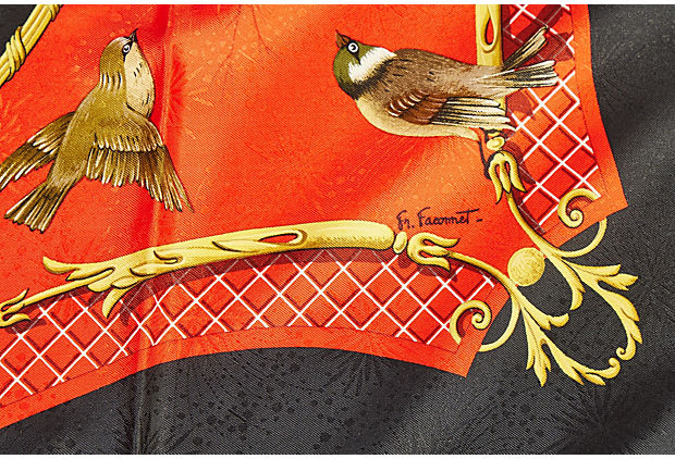 Hermès Red/Black La Cle des Champs Scarf