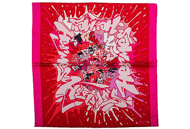 Hermes Fuchsia Graffiti Silk Sm Scarf