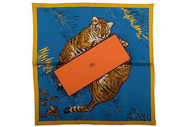 Hermès Blue Tiger Cubs Silk Gavroche