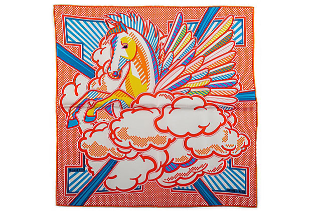 Hermes Pegase Silk Gavroche Scarf Orange