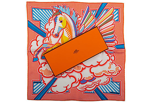 Hermes Pegase Silk Gavroche Scarf Orange
