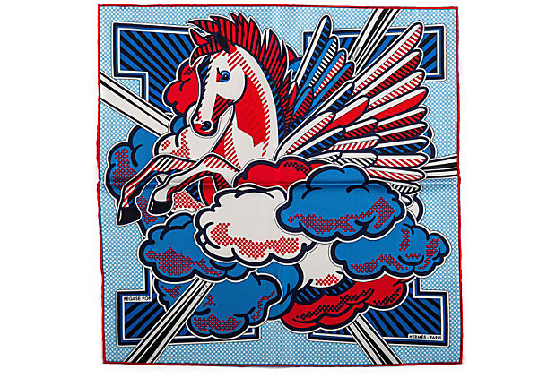 Hermes Pegase Silk Gavroche Scarf Blue