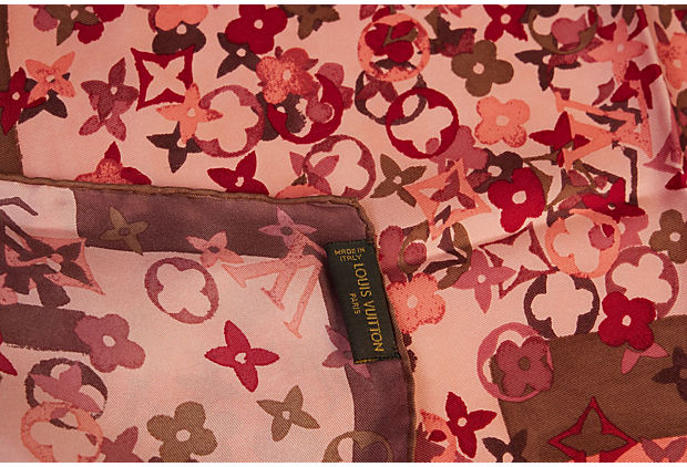 Vuitton Pink Flower Silk Small Scarf