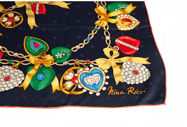 Nina Ricci Navy Jewel Charms Silk Scarf