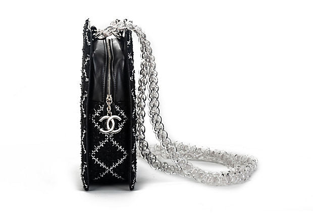 Chanel New Black Tweed Clear Lucite Bag
