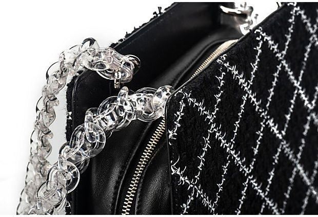 Chanel New Black Tweed Clear Lucite Bag
