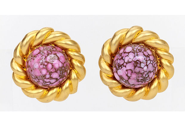 Chanel earclips 1970 runway pink gripoix